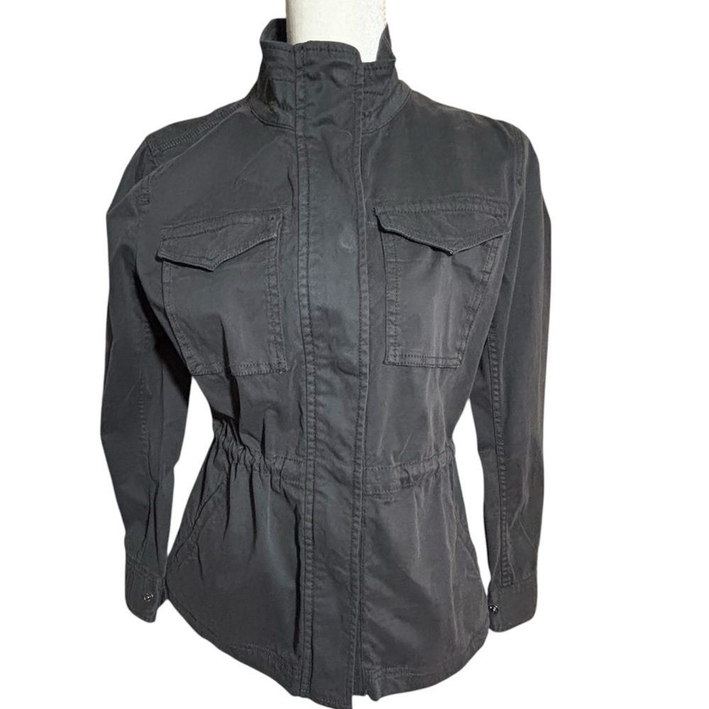 Style & Co Utility Womens Charcoal Gray Cotton Twill Utility Jacket Petite Small